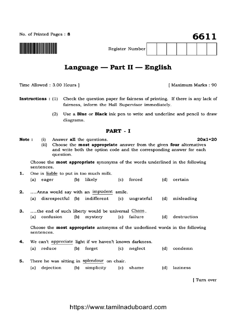 TN Board Class 12 English 6611 2023 | PDF