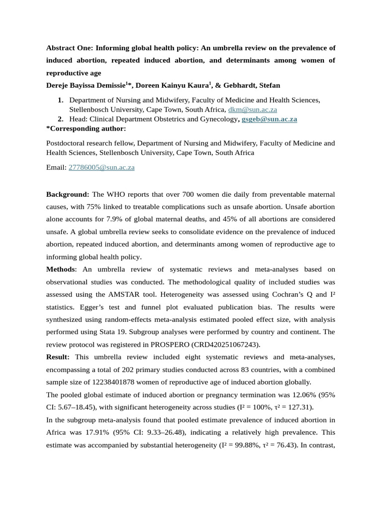 Abstract One and Two | PDF | Meta Analysis | Abortion