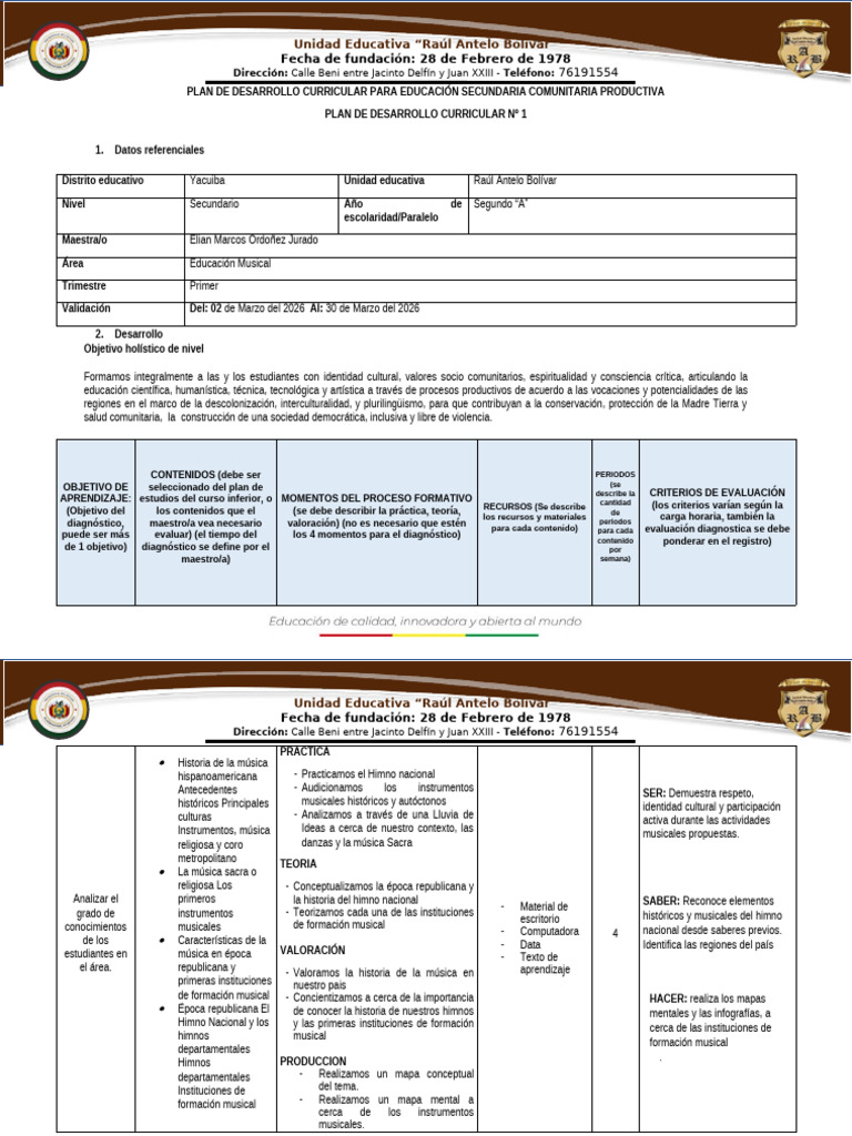 Pdc Secundaria - Marzo 2do A | PDF