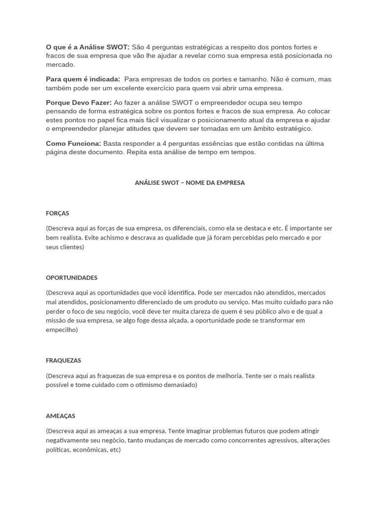 Modelo de Analise de Swot 1 | PDF