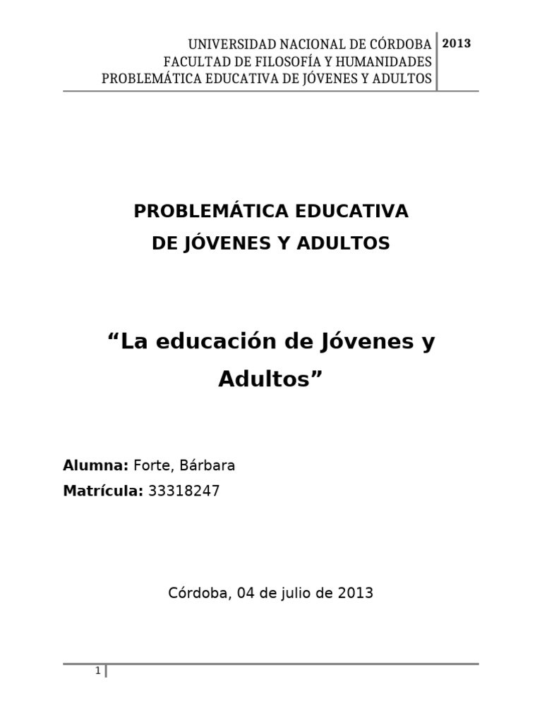 La Educación de Jovenes y Adultos | PDF | Enseñando | El aprendizaje ...