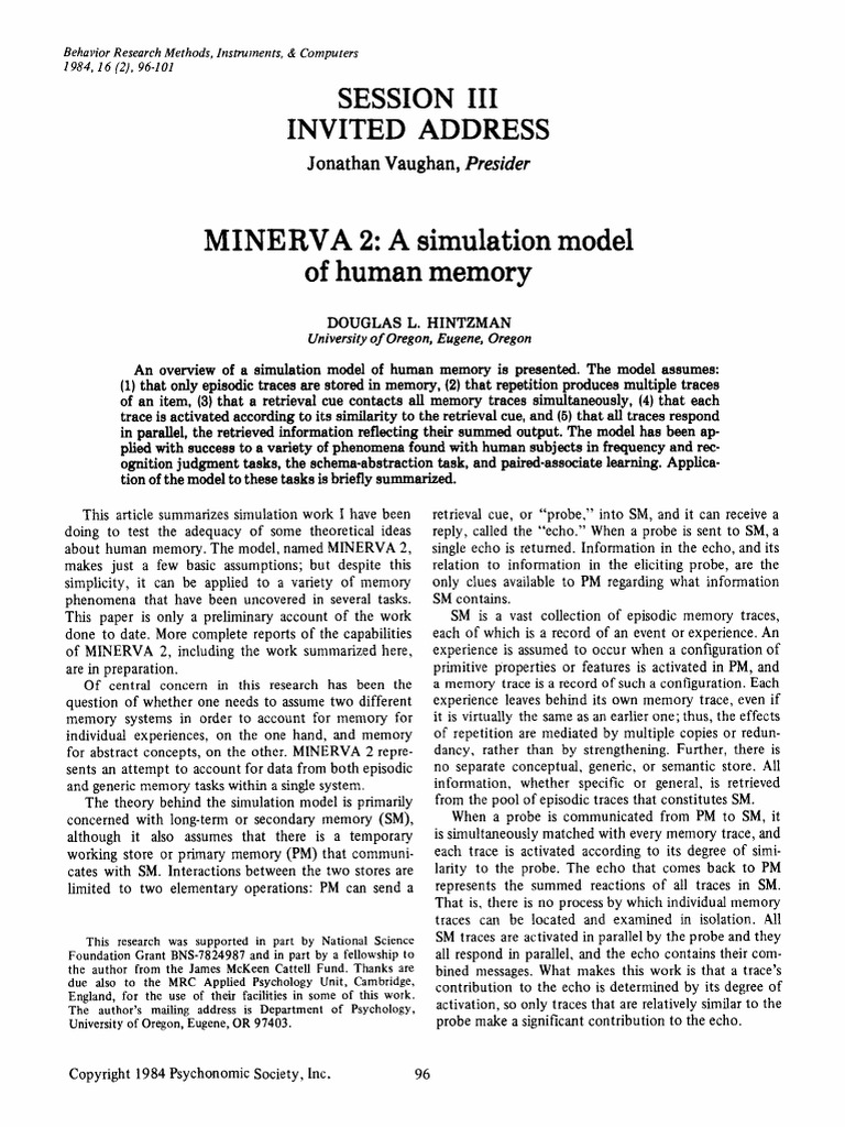 hintzman1984 | PDF | Memory | Concept