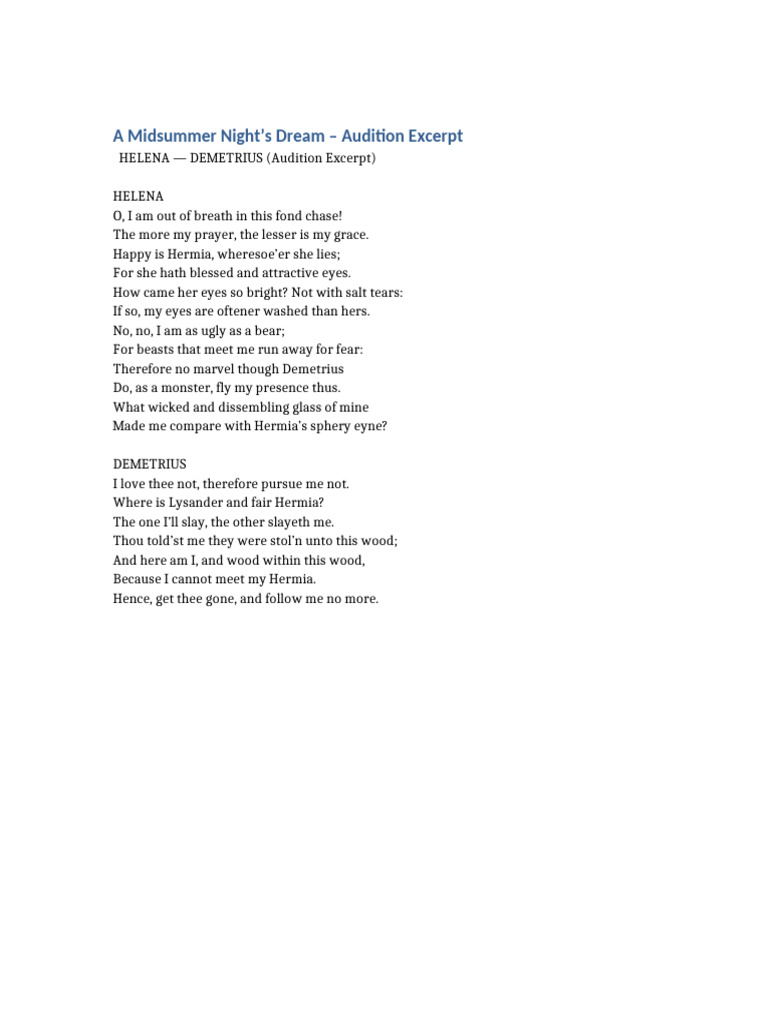 Helena Demetrius Audition Excerpt | PDF