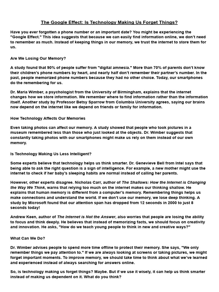 ? Reading Comprehension Task | PDF | Memory | Reading Comprehension