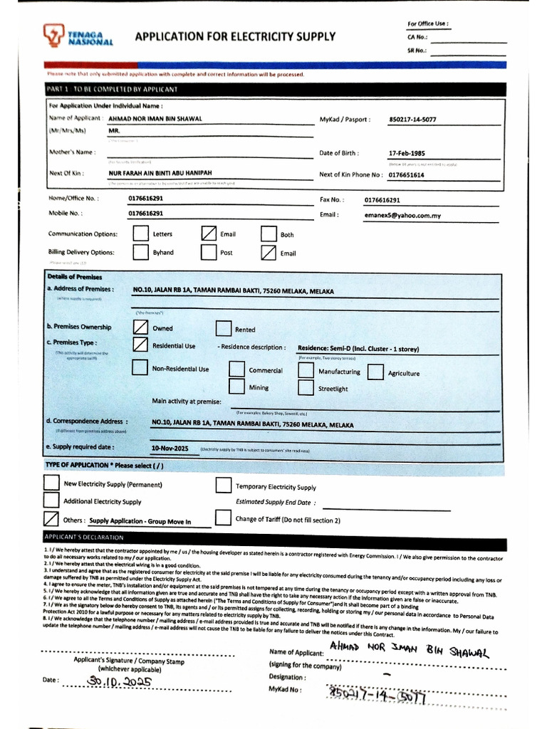 Tnb a Form -Lot18915 | PDF