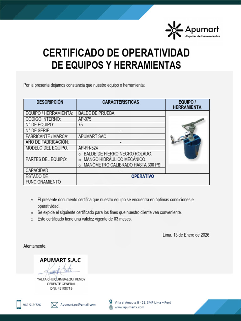 Certificado de Operatividad #00025-26 | PDF