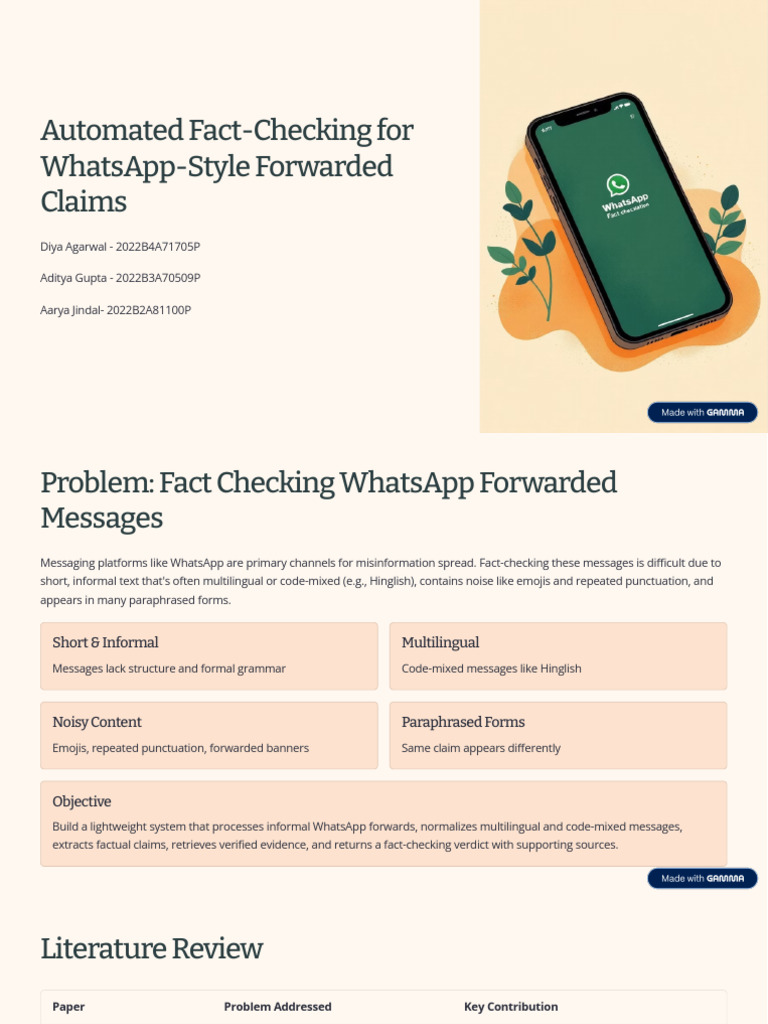 Automated Fact Checking for WhatsApp Style Forwarded Claims | PDF ...
