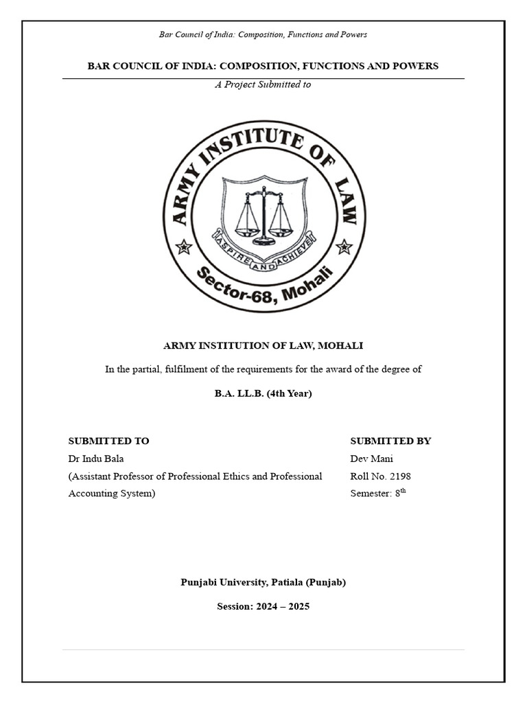 Project Work On Bar Council of India PDF | PDF | Advocate | Lawyer