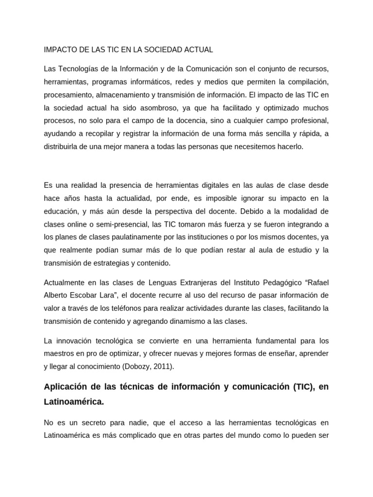 Impacto de Las Tic en La Sociedad Actual | PDF | Tecnología de ...