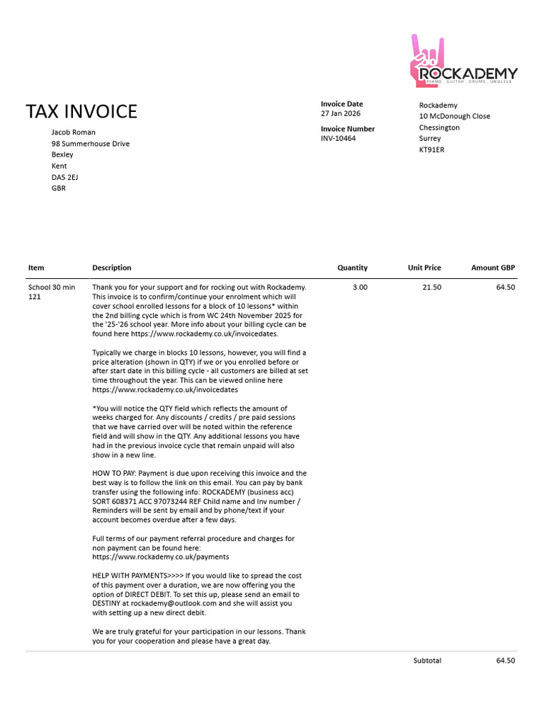 Invoice INV 10464 | PDF | Invoice | Payments