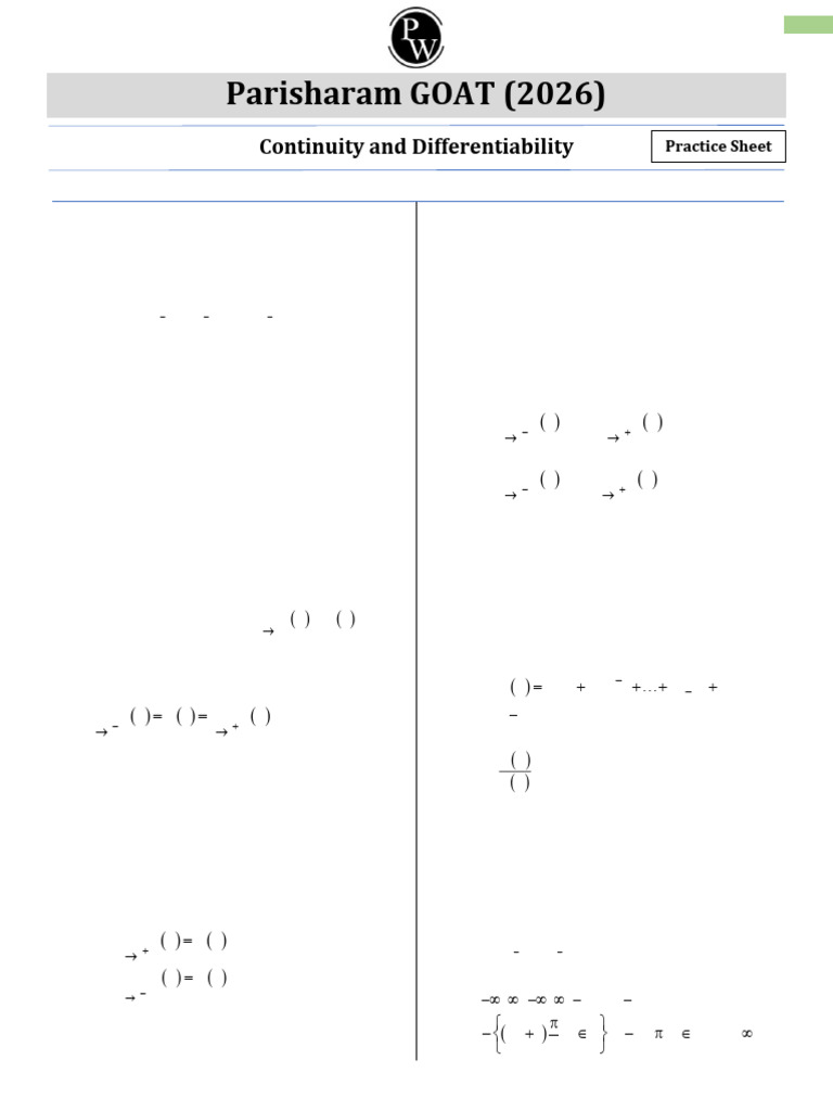 Continuity and Differentiability Notes and Imp Questions | PDF ...