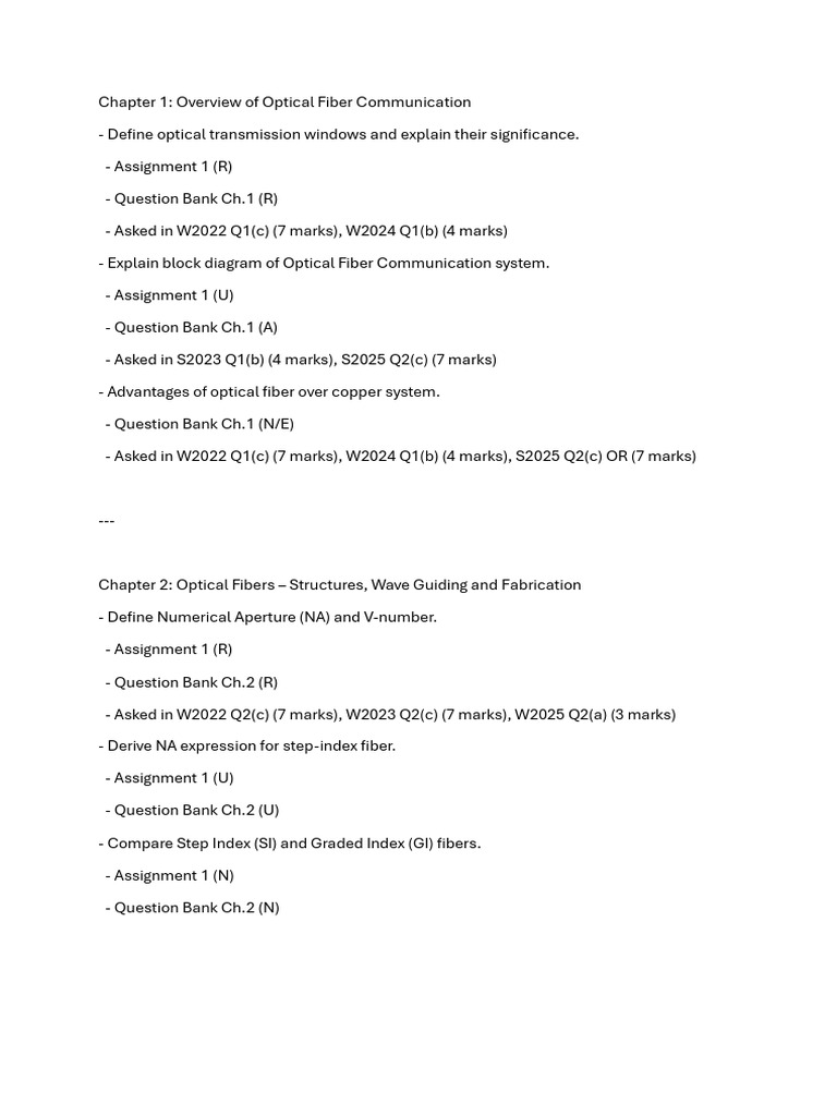 Fiber Optic Communication Mid Preparation | PDF | Wavelength Division ...
