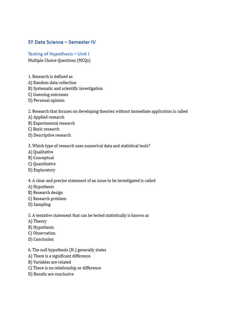 SY Data Science - Hypotheses Testing Semester IV | PDF | Student's T ...