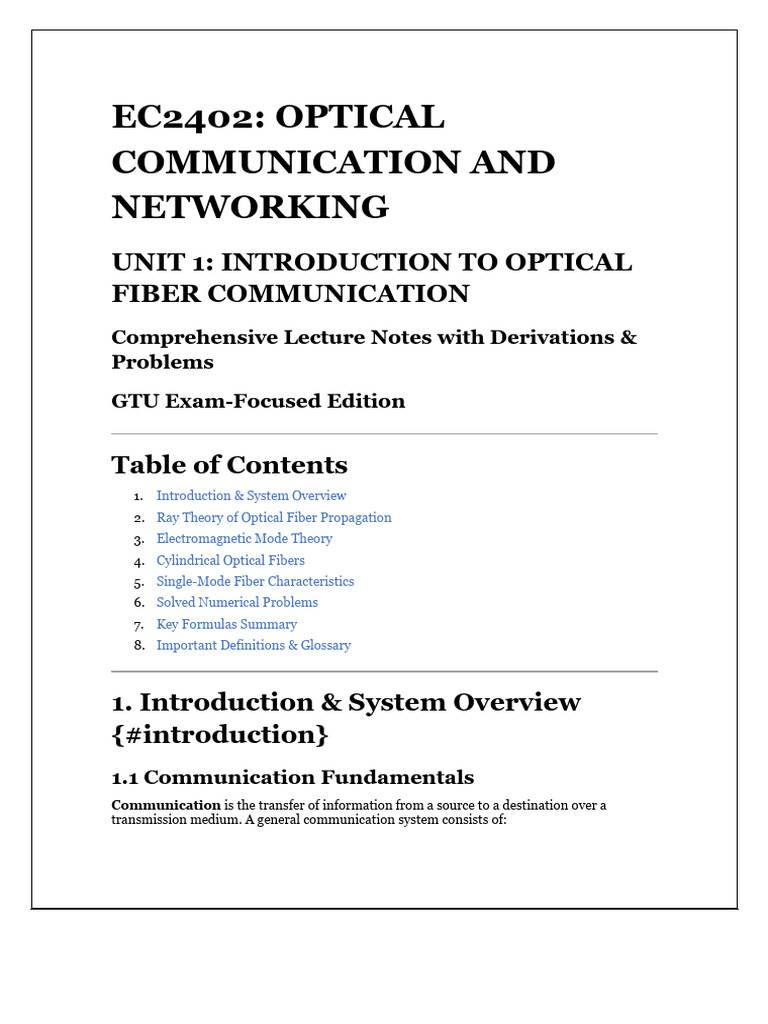 Unit 1 Foc | PDF | Optical Fiber | Dispersion (Optics)