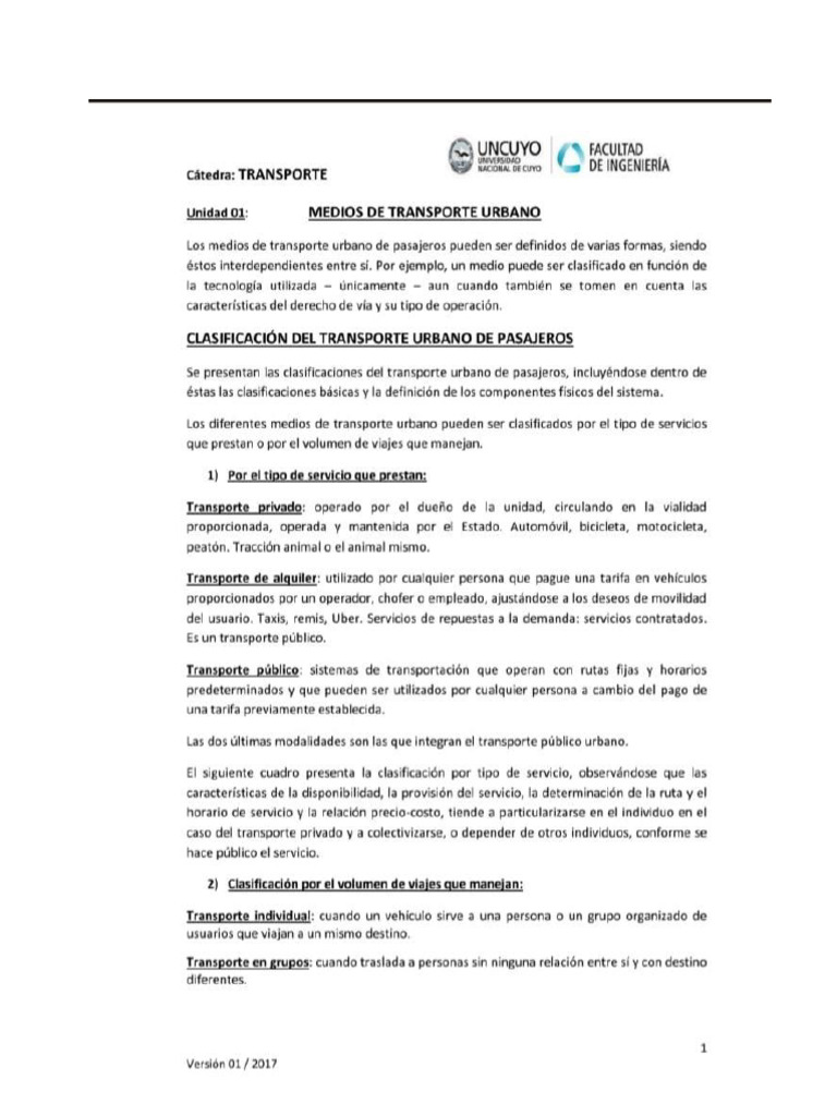 Clasificacion Del Transporte Urbano de Pasajeros | PDF