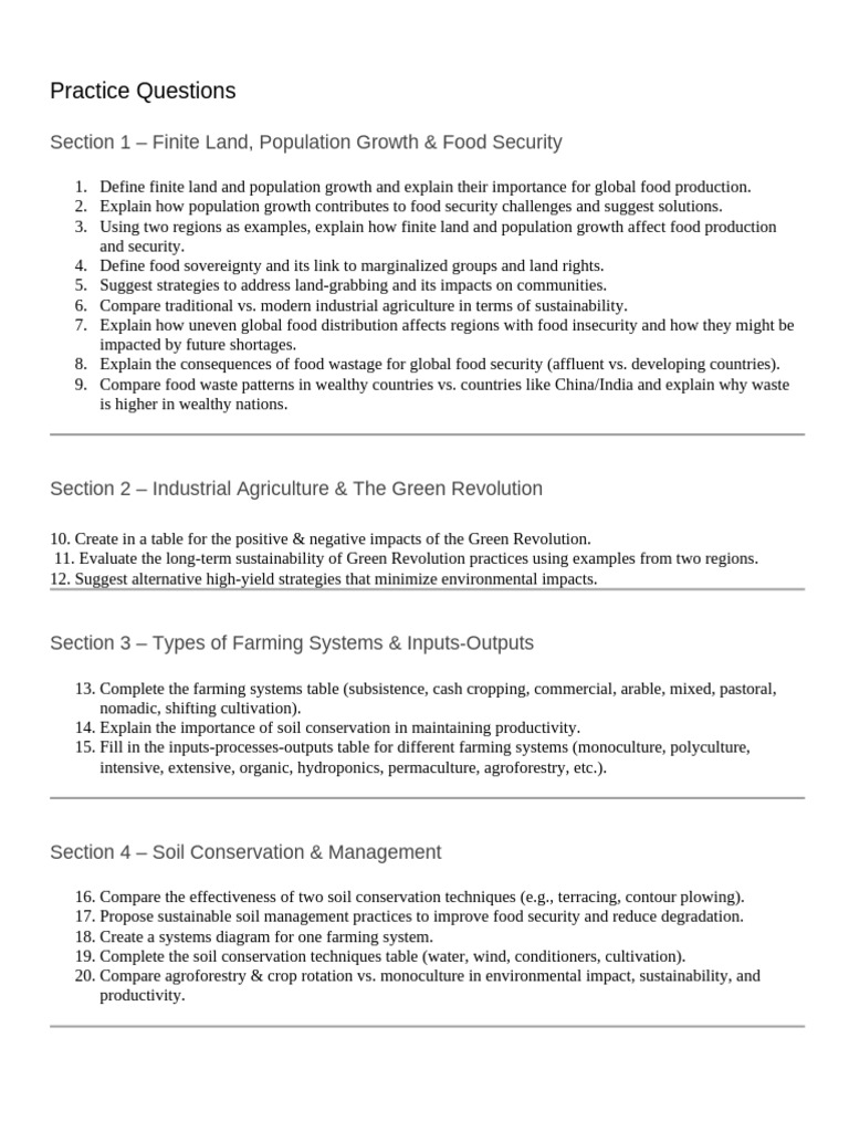 5.2 Agriculture and Food Pratice Questions | PDF | Agriculture | Food ...