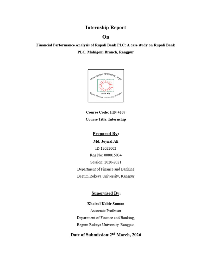 Internship Report Cover Page Md. Joynal Ali | PDF