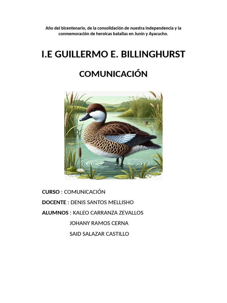 Monografia Del Patillo Comunicacion | PDF | Humedal | Migración de aves