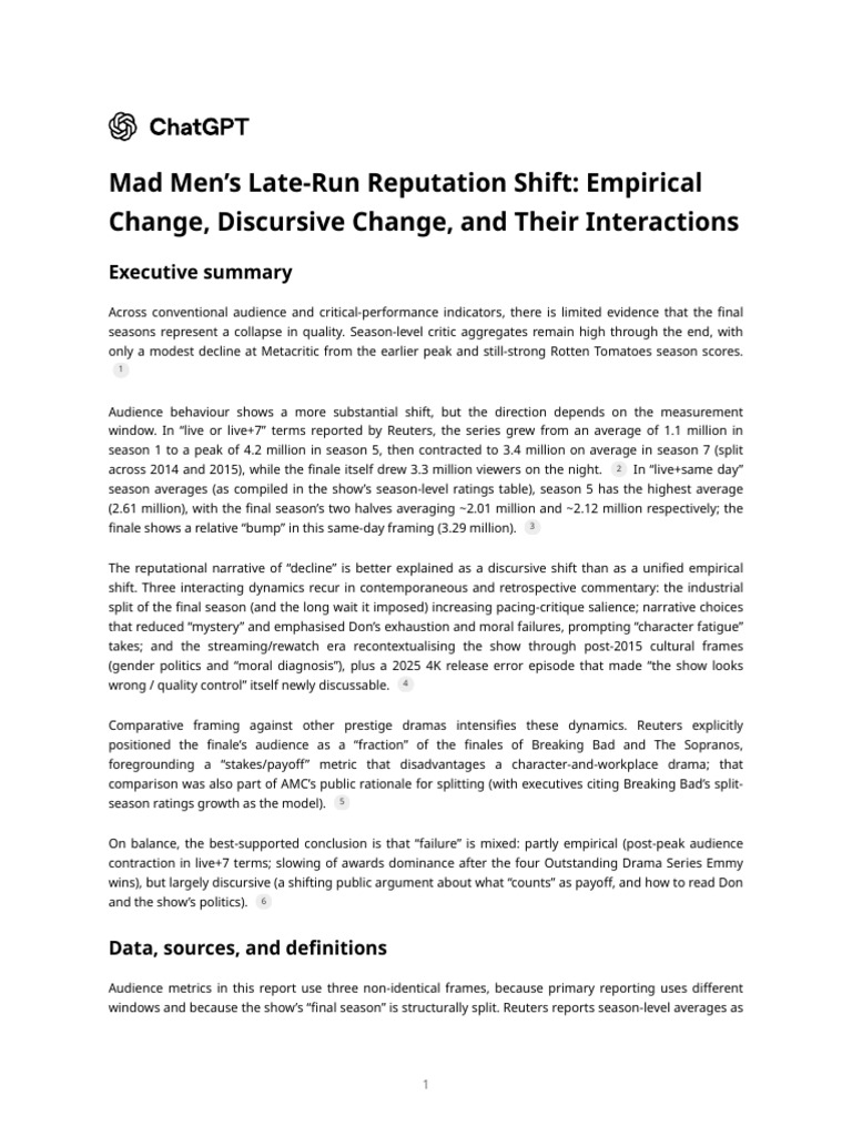 Mad Men's Late-Run Reputation Shift - Empirical Change, Discursive ...