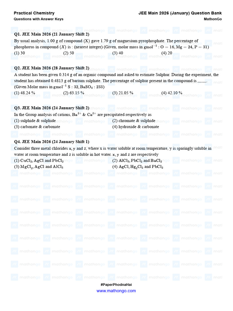 Practical Chemistry - JEE Main 2026 (Jan) - MathonGo | PDF ...