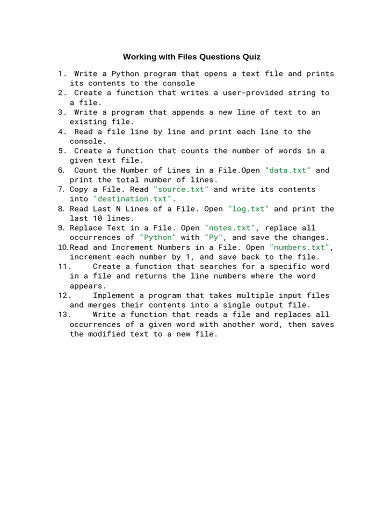 Working With Files Questions Quiz | PDF