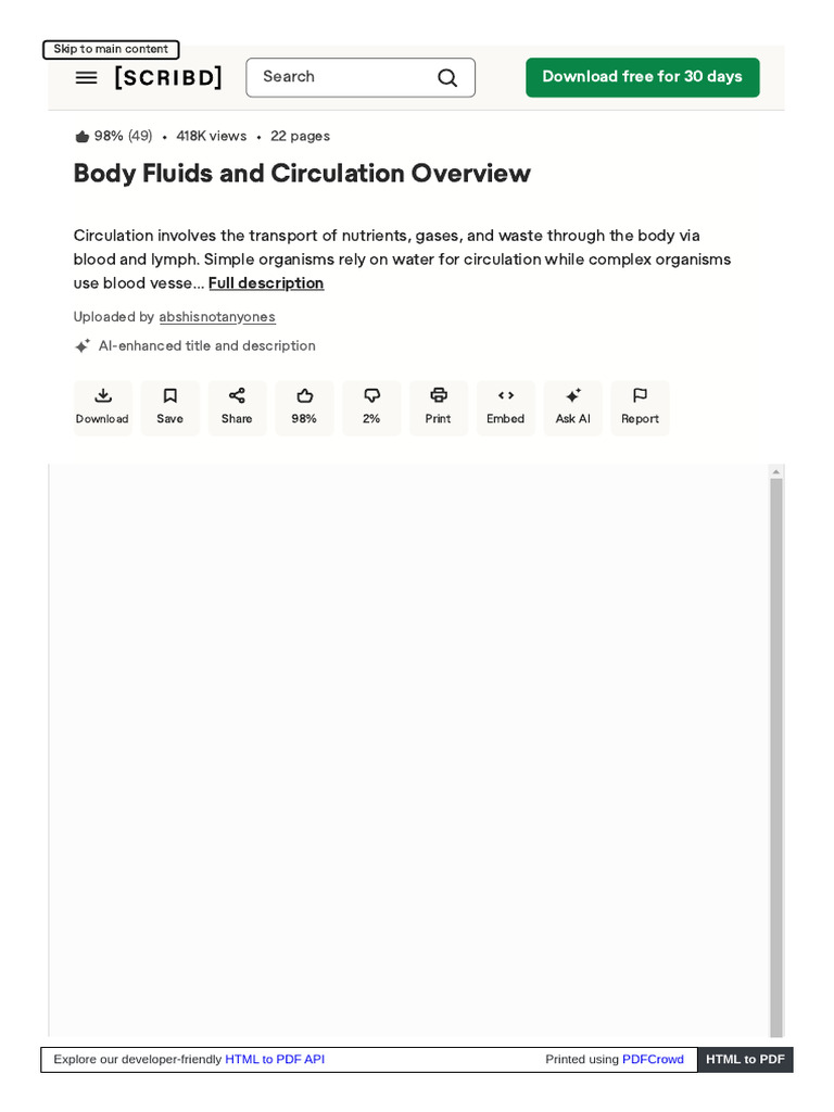 Body Fluids and Circulation Notes | PDF | Circulatory System | Blood