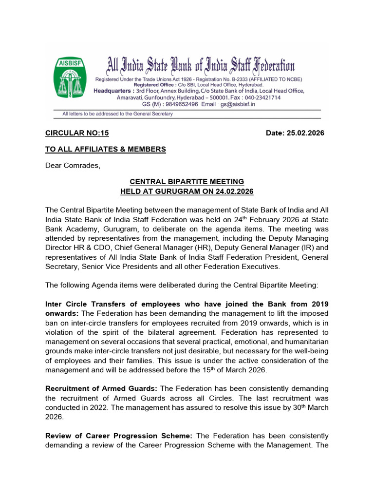 Aisbisf Circular No.15 - DT 24.02.2026 - Central Bipartite Meeting ...