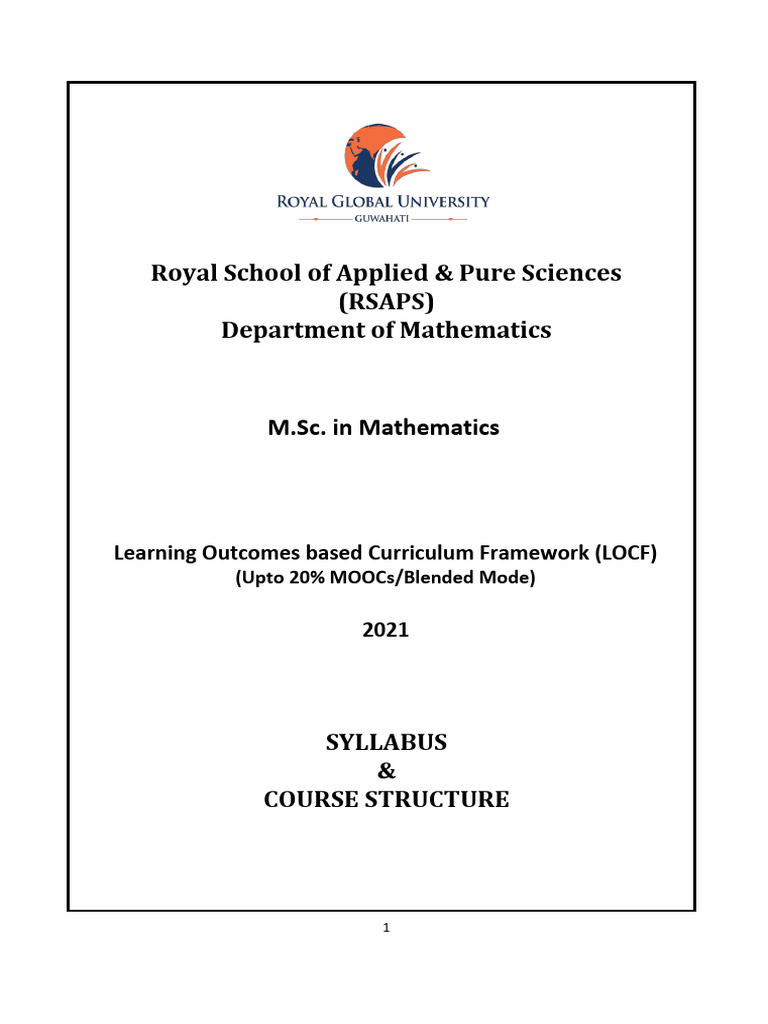 M.Sc. Mathematics | PDF | Teaching Mathematics | Probability Distribution
