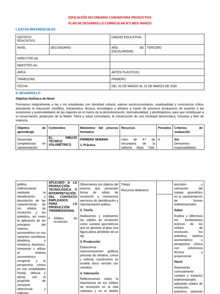 4TO SEC. PDC ARTES PLÁSTICAS MARZO | PDF