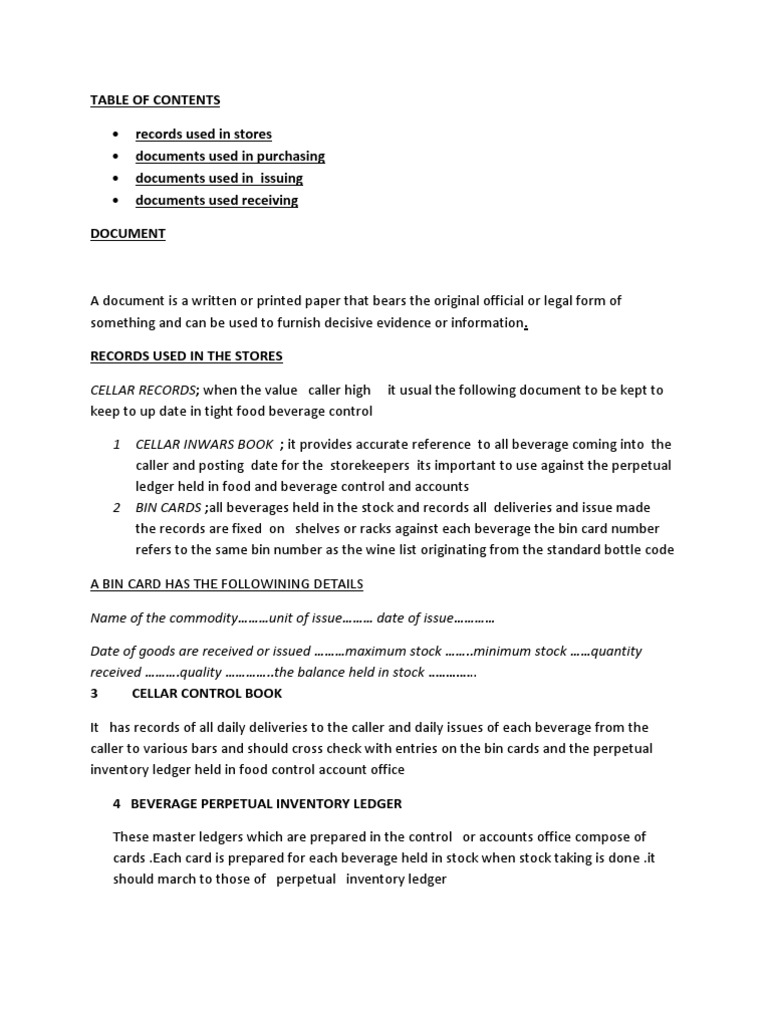 Records Used in Stores Documents Used in Purchasing Documents Used in