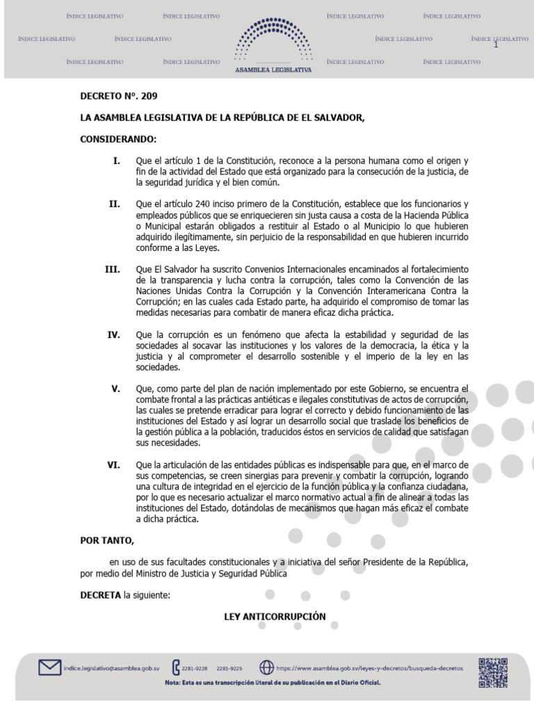 Ley Anticorrupcin El Salvador 2025 | PDF | Corrupción política | Soborno