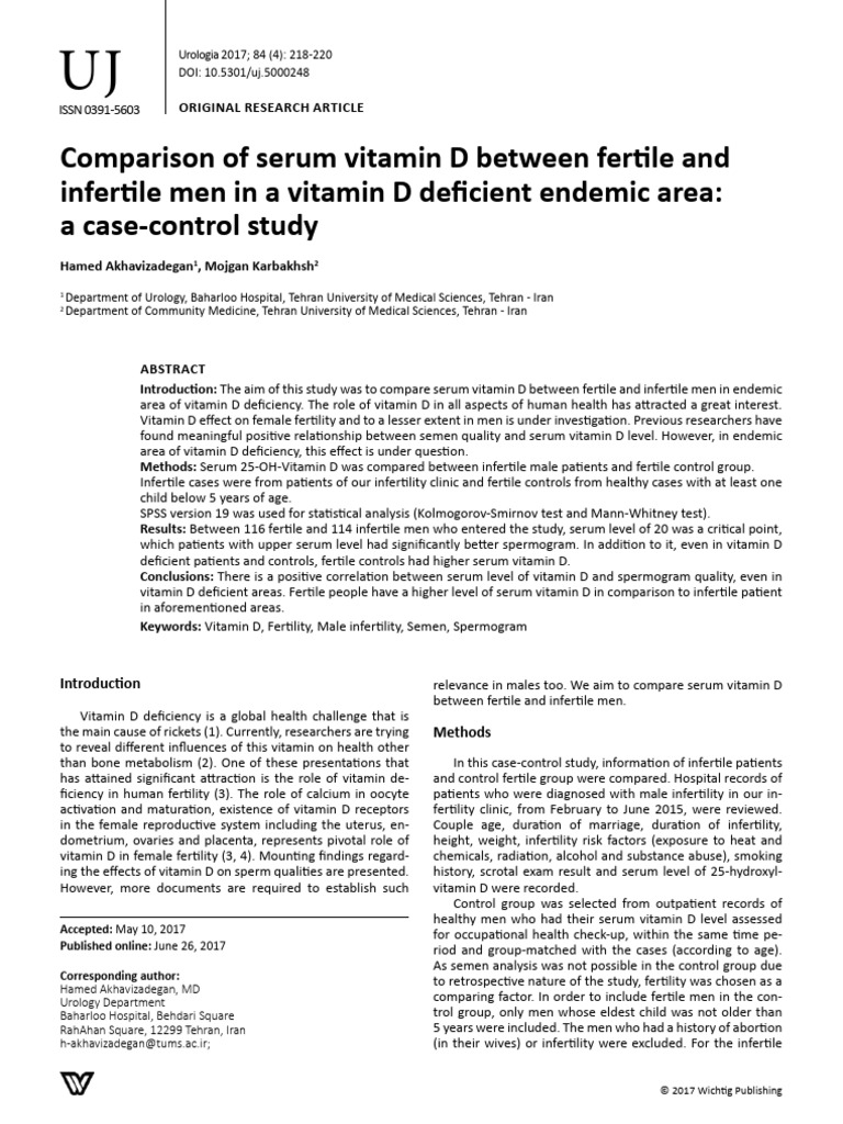 Comperison of Serum Vitamin D Between Fertile and Infertile in Vitamin ...
