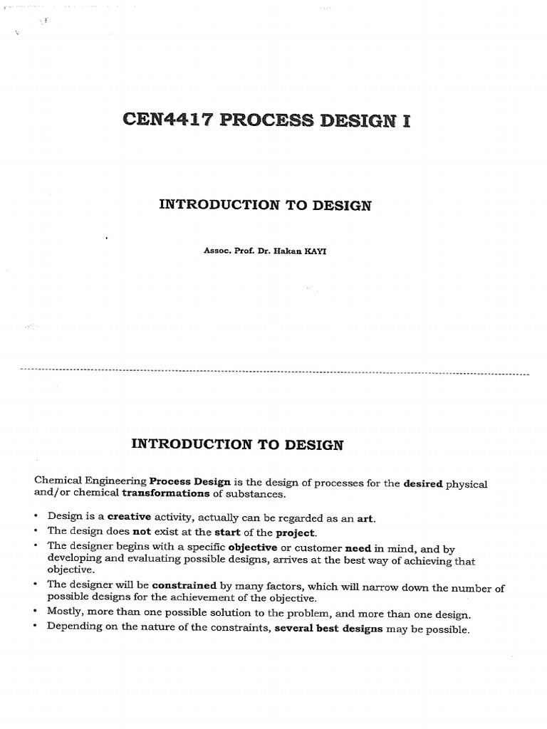 CEN4417_Process Design I_Introduction to Design | PDF