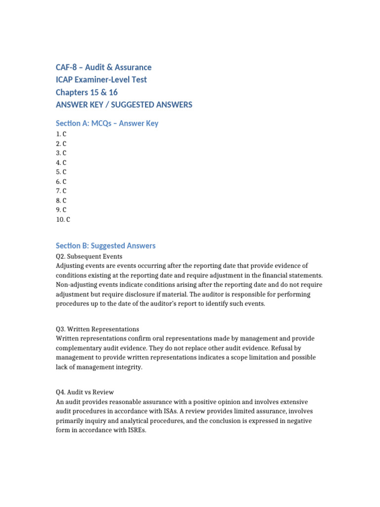 CAF-8 Ch15 16 ICAP Answer Key Complete | PDF