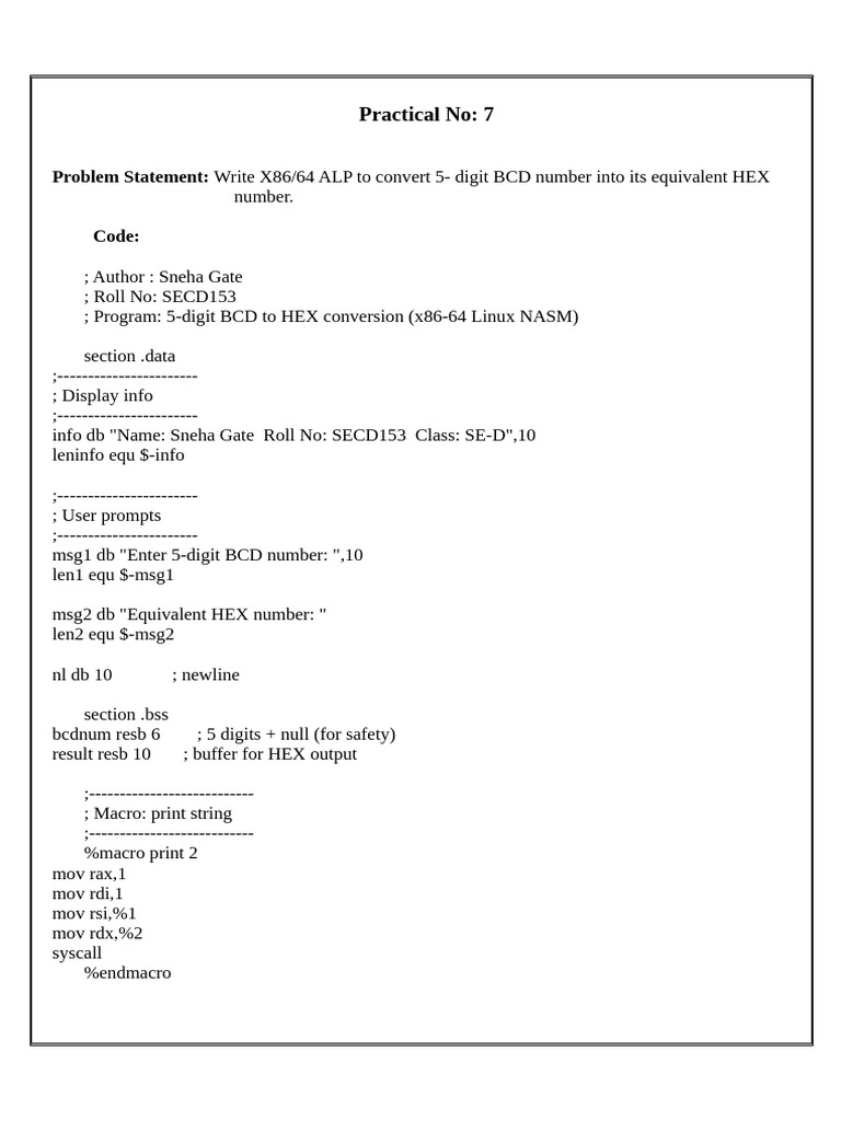 pract7 | PDF | Binary Coded Decimal | String (Computer Science)