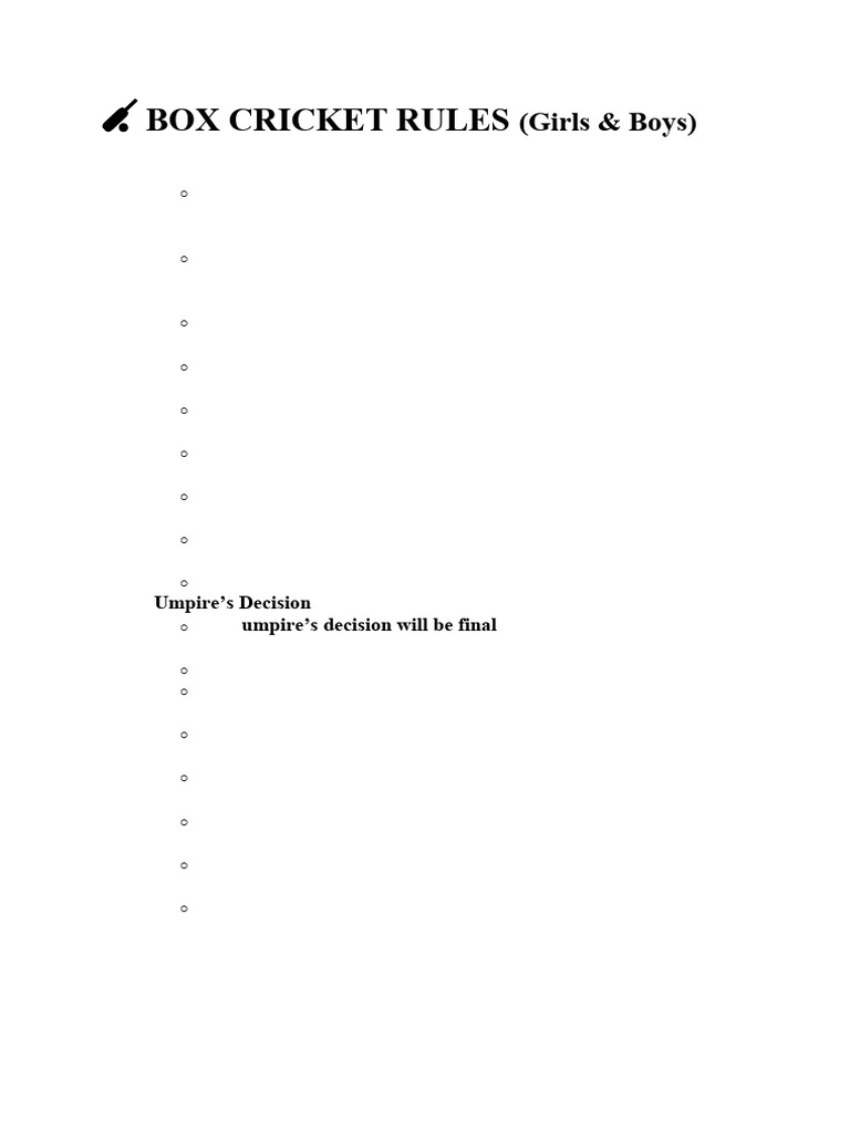 ? Box Cricket Rules | PDF