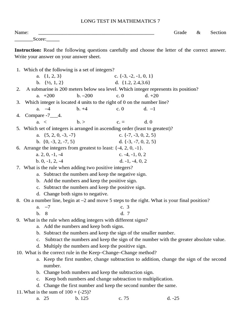 Long Test 30 Items | PDF | Polynomial | Variable (Mathematics)
