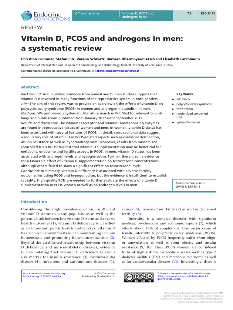Vitamin D, PCOS and Androgens in Men - Review | PDF | Polycystic Ovary ...