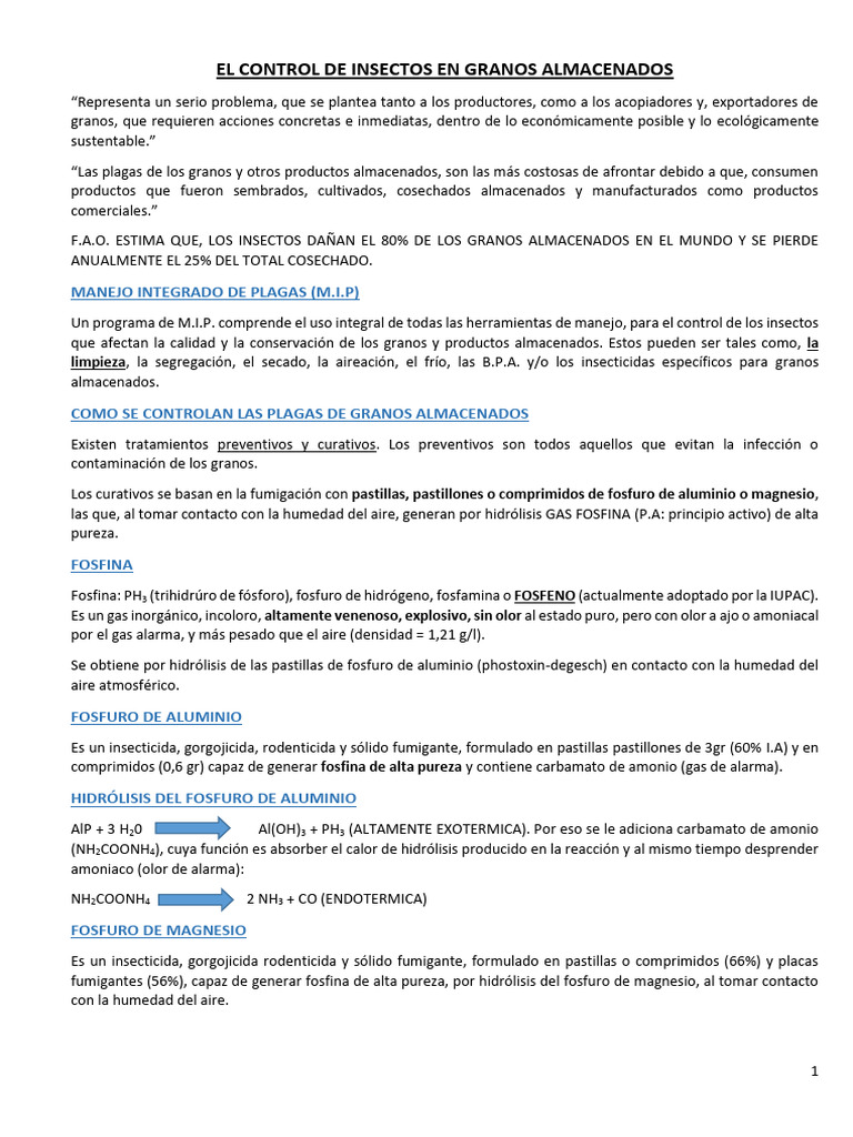 EL CONTROL DE INSECTOS EN GRANOS ALMACENADOS - Clase 2020 | PDF | Amoníaco