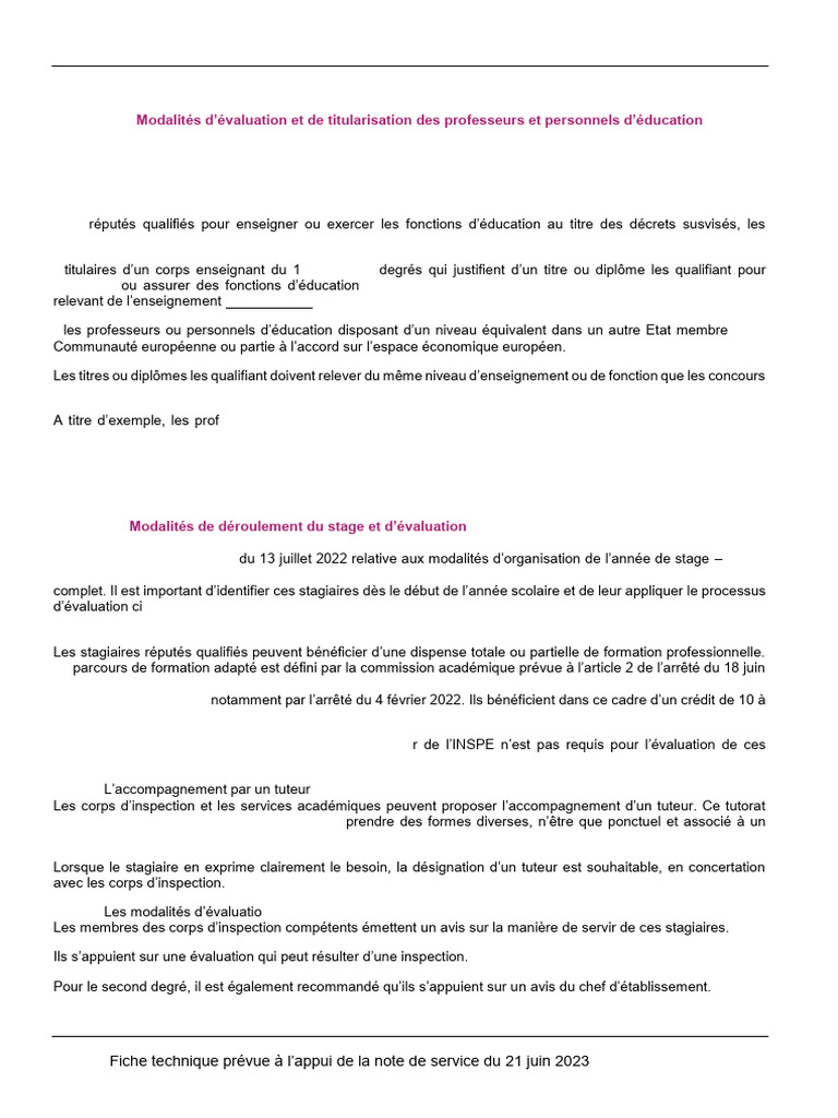 Fiche N 10 - Modalit S D Valuation Et de Titularisation Des Stagiaires ...