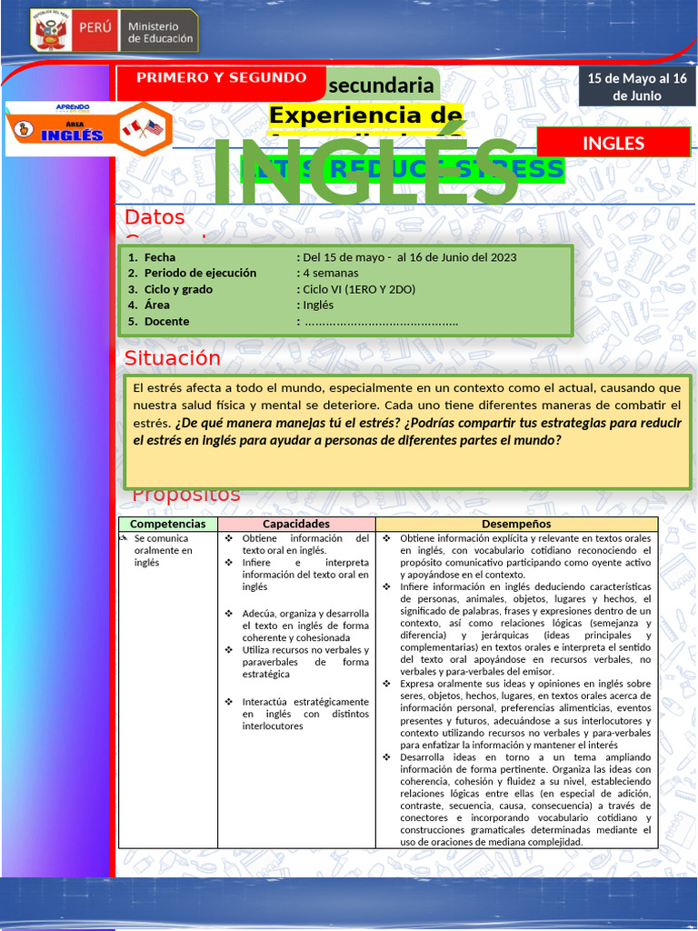 Experiencia de Aprendizaje 03 - 1ero y 2do - Ingles -2023 | PDF ...