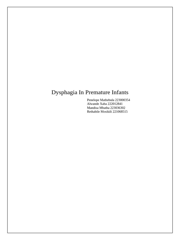 Dysphagia in Premature Infants | PDF | Preterm Birth | Medical Specialties