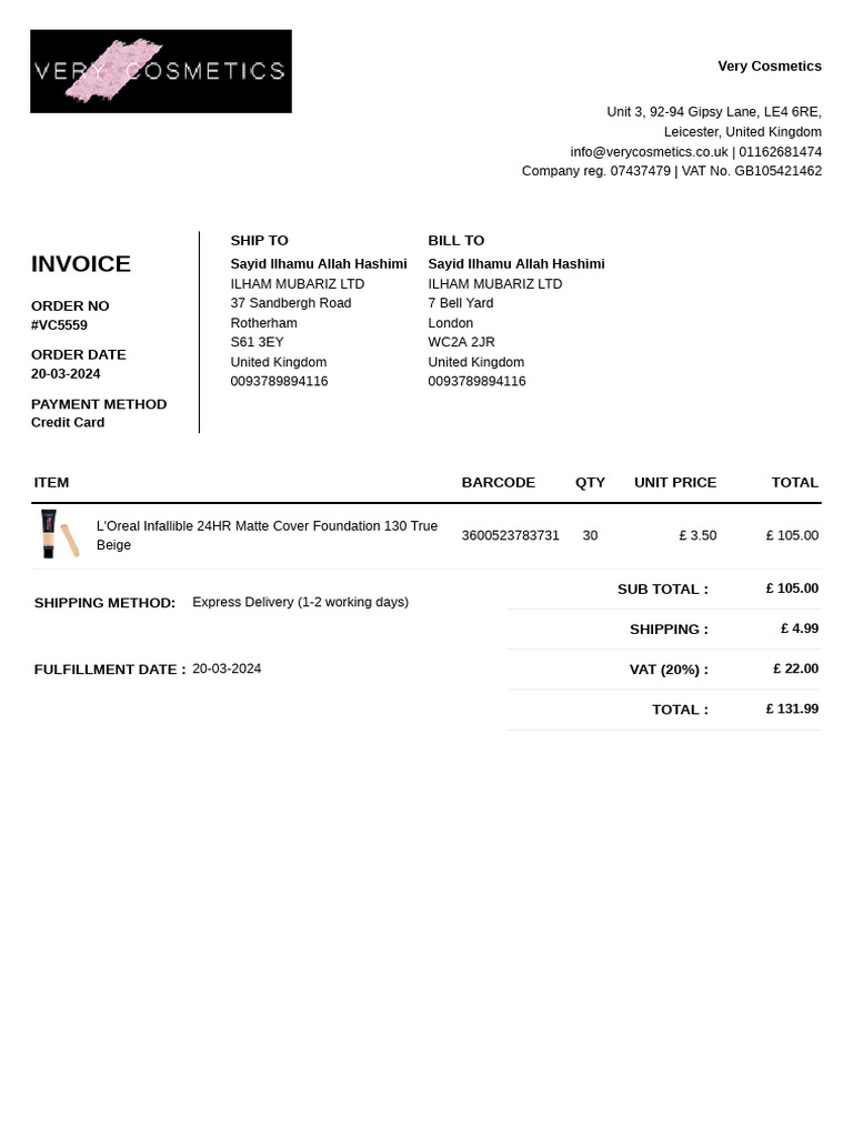 VeryCosmetics InvoiceVC5559 (1) | PDF