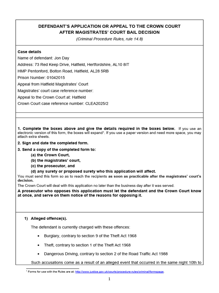 Sample Bail Application (68% Marks) | PDF | Bail | Burglary