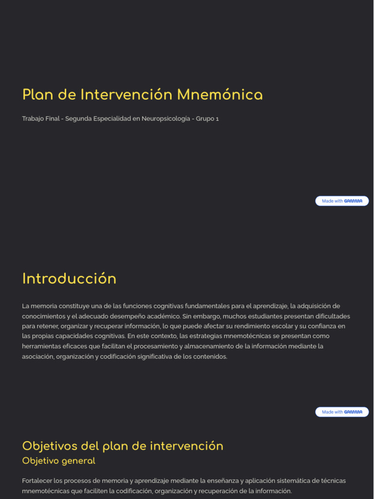 Plan de Intervencion Mnemonica | PDF | Memoria | Aprendizaje