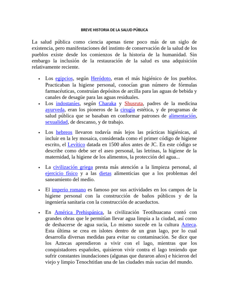 Breve Historia de La Salud Publica | PDF | Higiene | Microorganismo