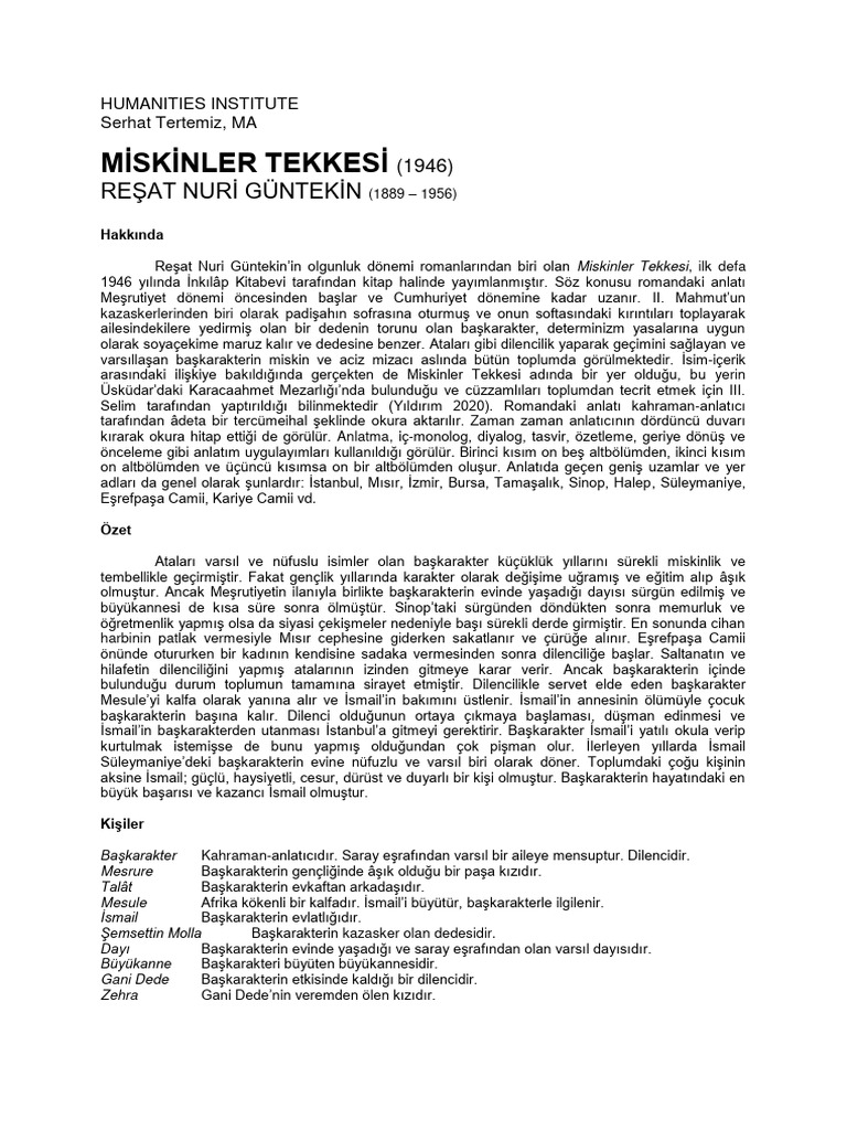 Miskinler Tekkesi Resat Nuri Guntekin | PDF