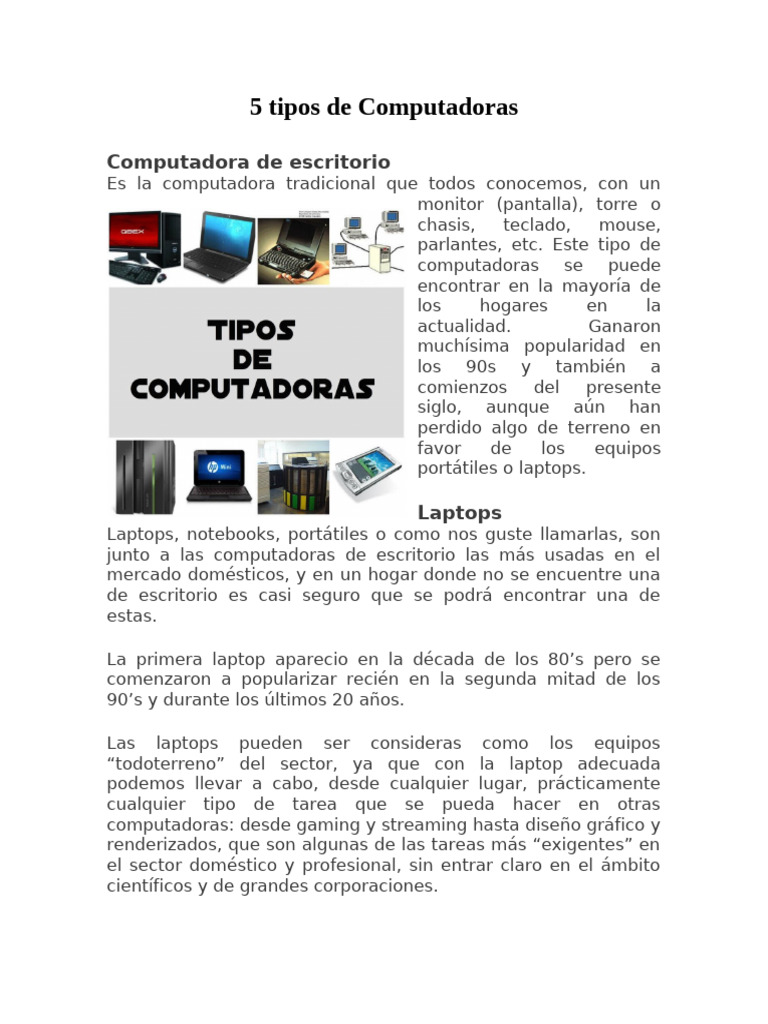 5 Tipos de Computadoras Lidiaperez 3ro A | PDF | Ordenador portátil ...