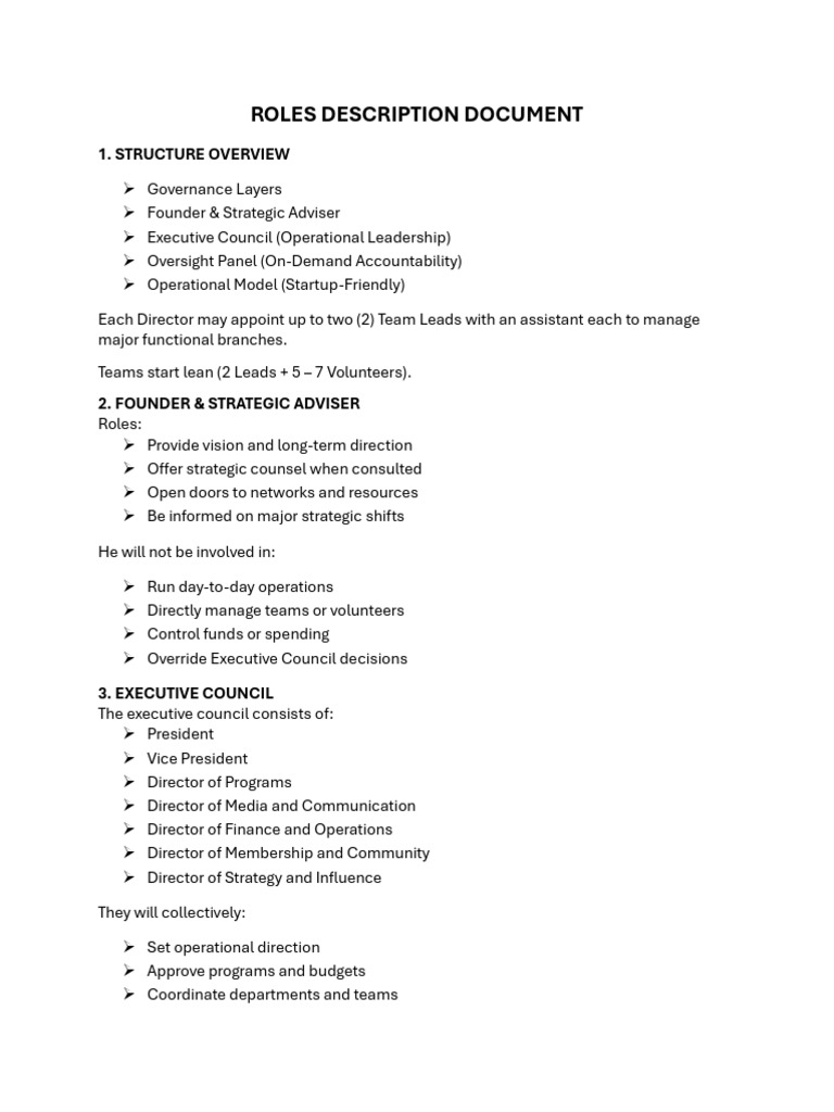 Roles Description Document | PDF | Governance | Economies