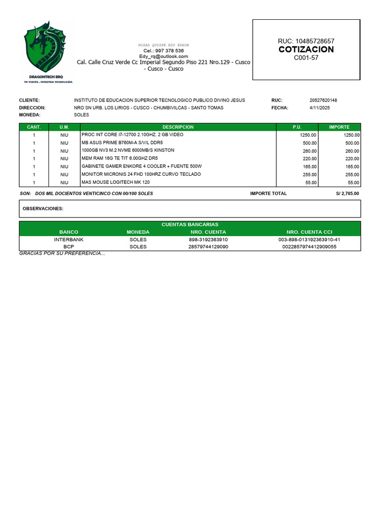 Cotizacion-c001!57!20251103 Intel i7 - Copia | PDF | Hardware de la ...